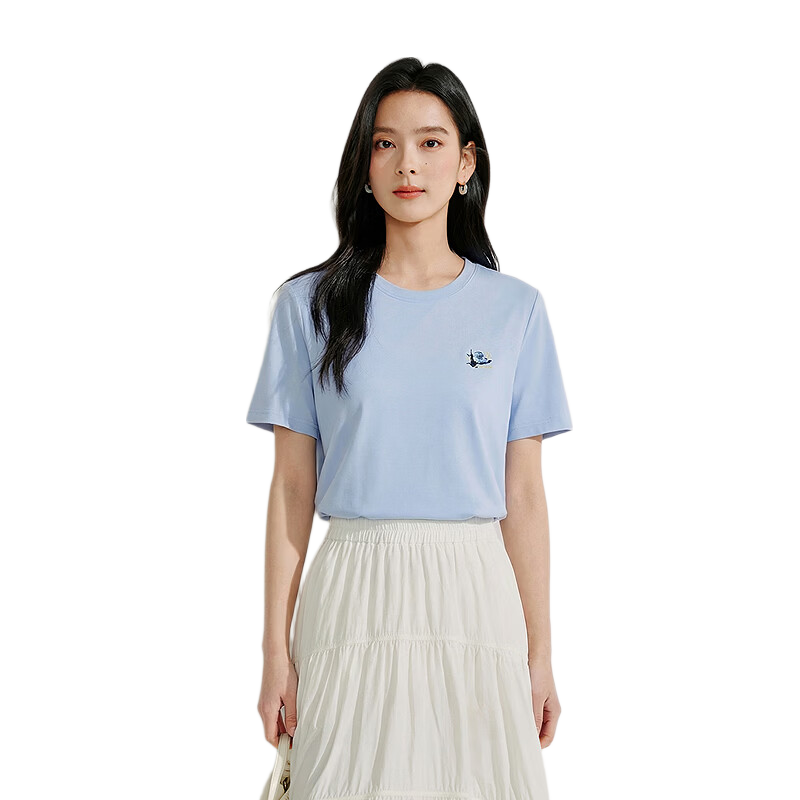 INMAN [Silk Lyocell] Van Gogh Embroidered Shoulder T-Shirt 26 Summer Women's New Air Blue XL