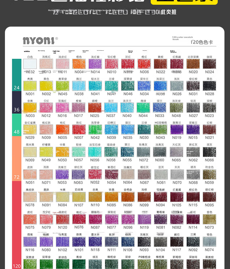 NYONI 24-Color Charcoal Pencils, Colored Sketch Pencils for Art Students, Portrait Drawing for Beginners, Quick Sketching, Student Joint Exam Art Test Professional Tools N2830 15