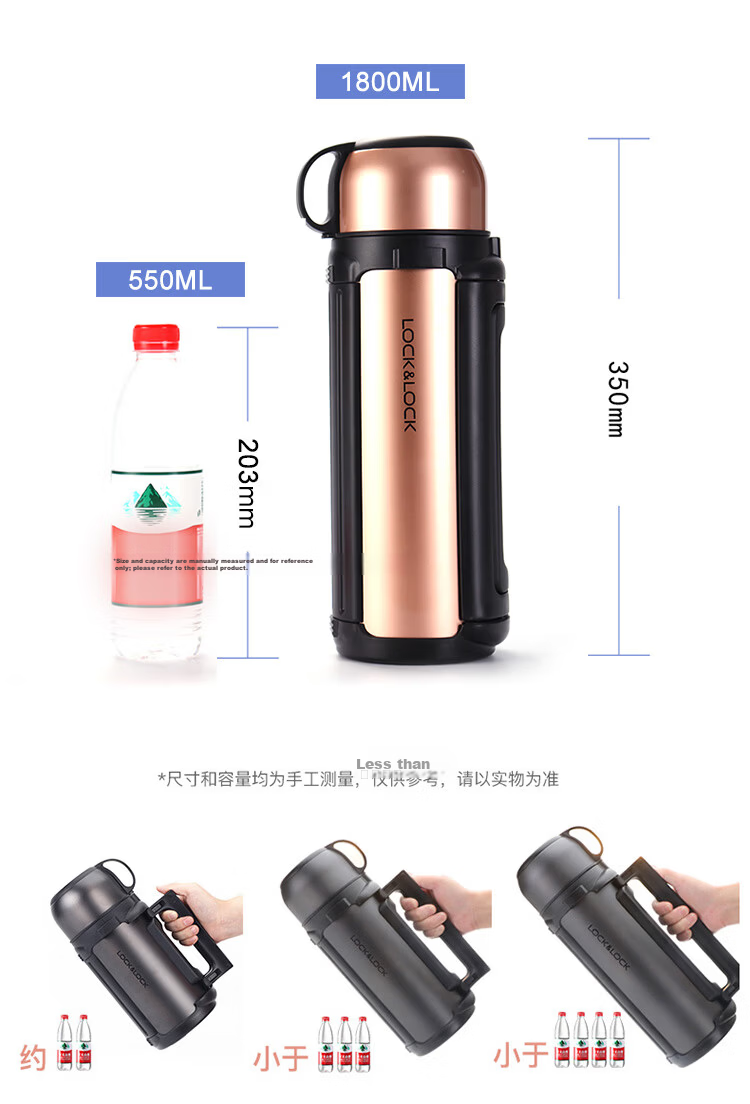 LOCK&LOCK Insulated Bottle, 304 Stainless Steel, Keeps Hot And Cold Water, Outdoor Camping Travel Bottle, 1.8L, Blue 7