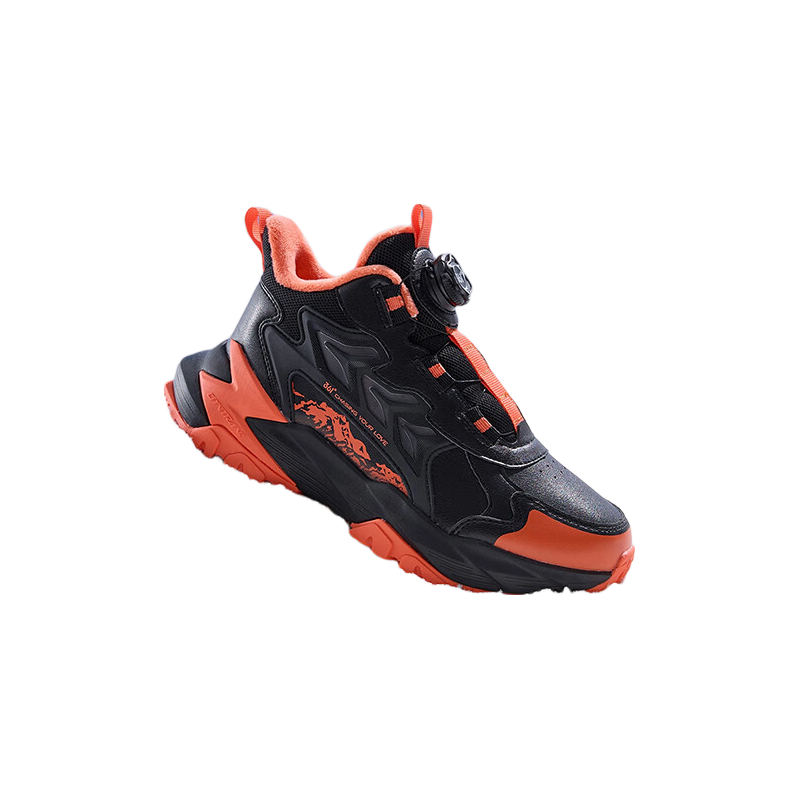 361° Kids Winter Cotton Shoes 25, Boys and Girls, Mid to Big Kids, Fleece Lined, Warm, Durable, Non-Slip, Knob Sports Running Shoes, Black, Size 38