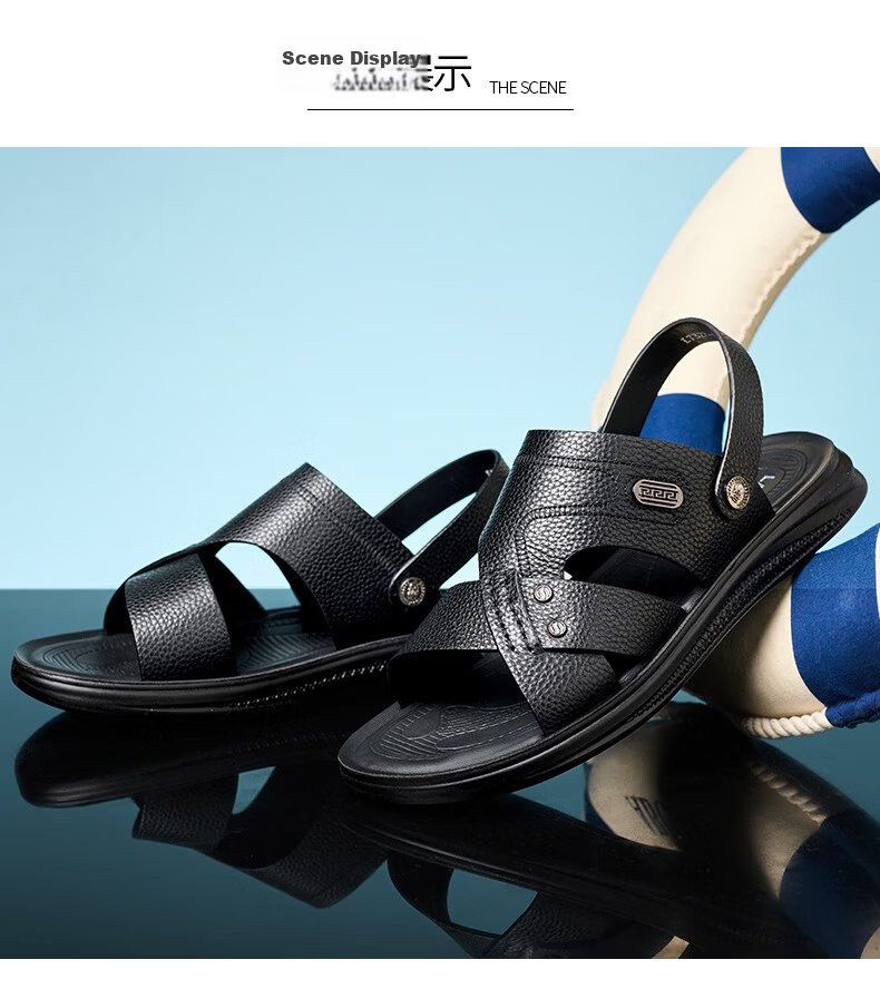LAORENTOU Men's Summer Sandals First Layer Cowhide Dual-Use Beach Slippers Leather Sandals LT327 Brown Size 40 10
