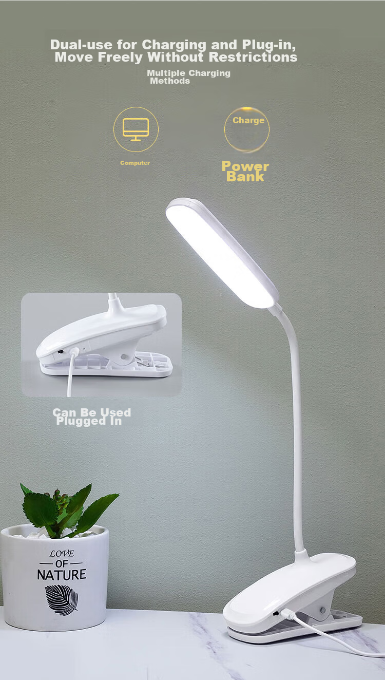 Heartfelt Clip-on Charging Desk Lamp Eye Protection Reading Bedside Lamp for Students Dormitory Study Bedroom Small Table Lamp 9