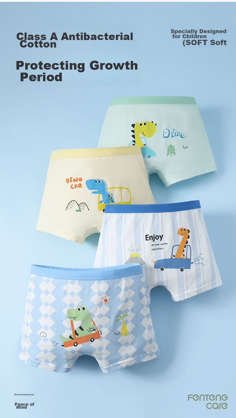 Fenteng Kean Girls' Underwear 10A Antibacterial 4-Pack 100% Cotton Gusset Children's Boxer Briefs Combed Cotton 2
