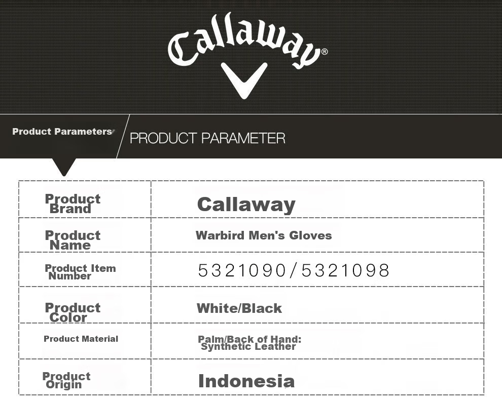 Callaway Golf Glove, Men's WARBIRD Series, Left Hand Single Pack, White, Size 22 14