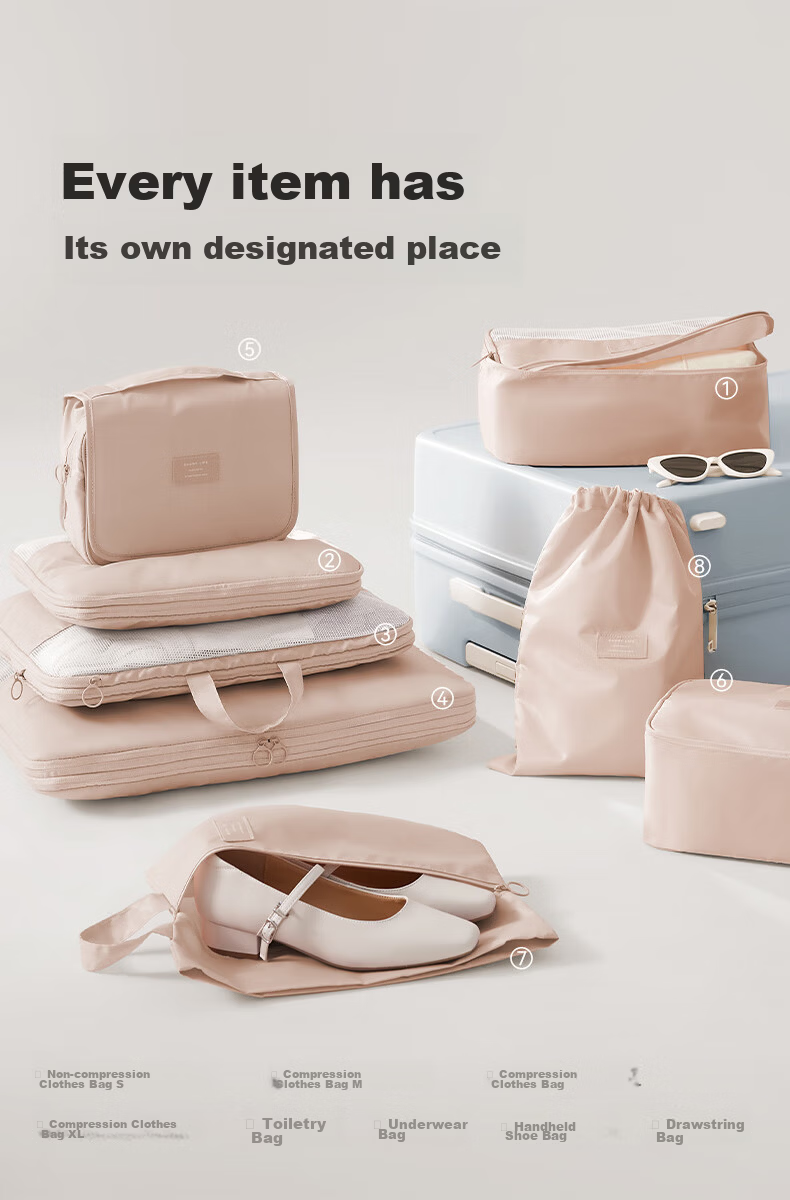 EACHY Travel Storage Bags, Compression Packing Cubes, Luggage Organizer Bags for Business Trips, Clothing Sorting Bags, Travel Set, Gradient Pink, 5-Piece Set 15