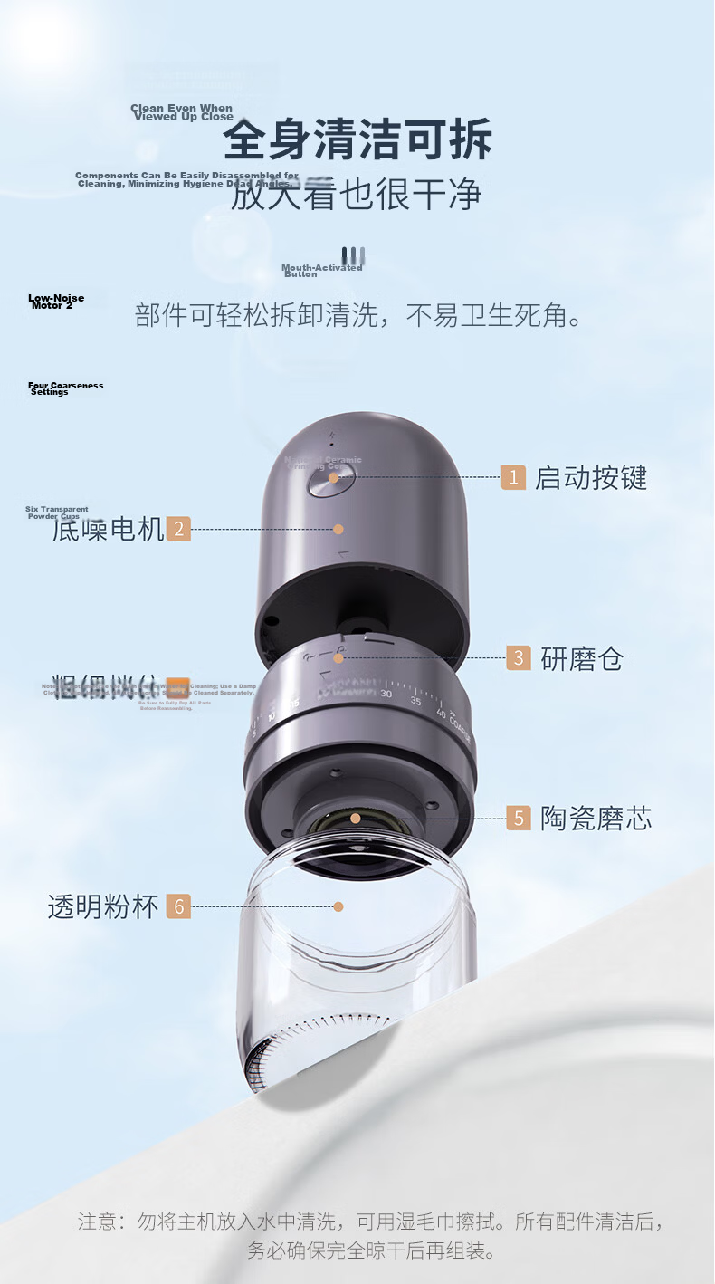 CLITON Electric Coffee Grinder, Portable Manual Coffee Grinder, Automatic Grinding Machine for Pour-Over Coffee 18