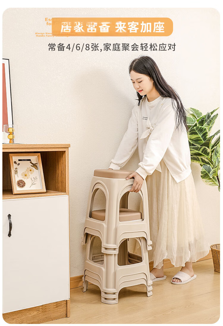 Youjialiangpin Household Plastic Stool, Thickened Adult High Stool, Simple Bench, Reinforced And Wear-Resistant, 1 Piece 3