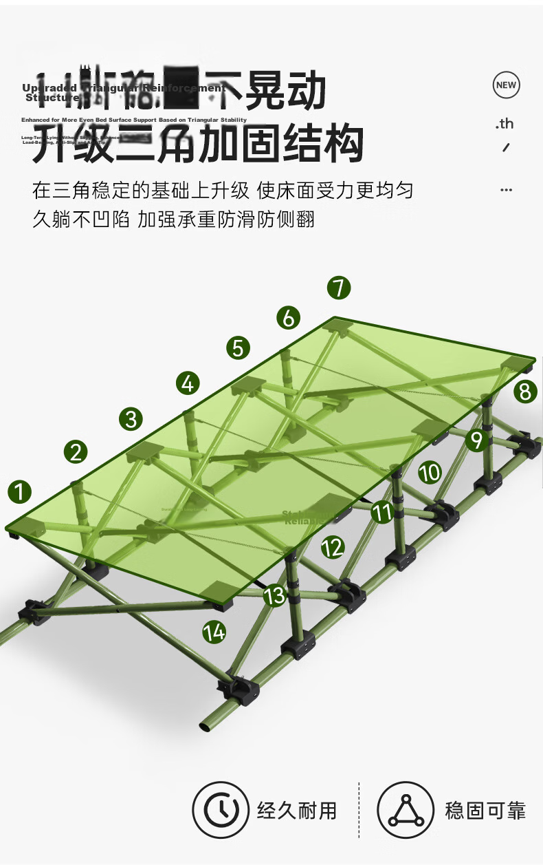 OKeefe Folding Bed 14-Leg Single Nap Bed Multifunctional Military Cot Recliner Care Bed Office Nap Bed Military Cot 8
