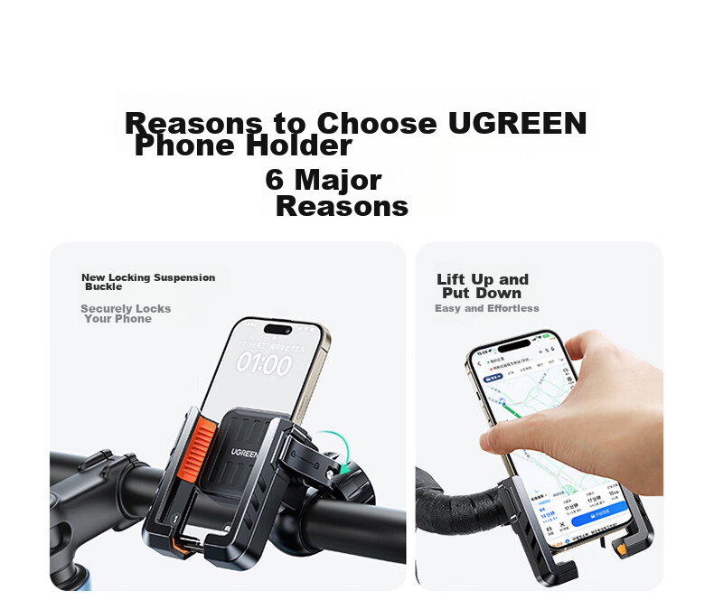 Ugreen Electric Bike Phone Holder Motorcycle Scooter Navigation Rearview Mirror Delivery Rider Bicycle Anti-Shake Mount 2