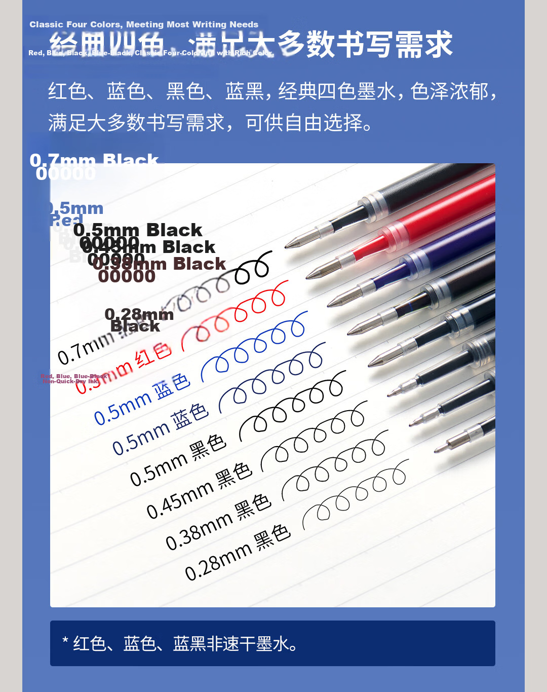 KACO Debao Black 0.5mm Retractable Gel Pen Refill Semi-Needle Tip 800m Writing Length Signature Pen Refills 5pcs/Bag K5 8