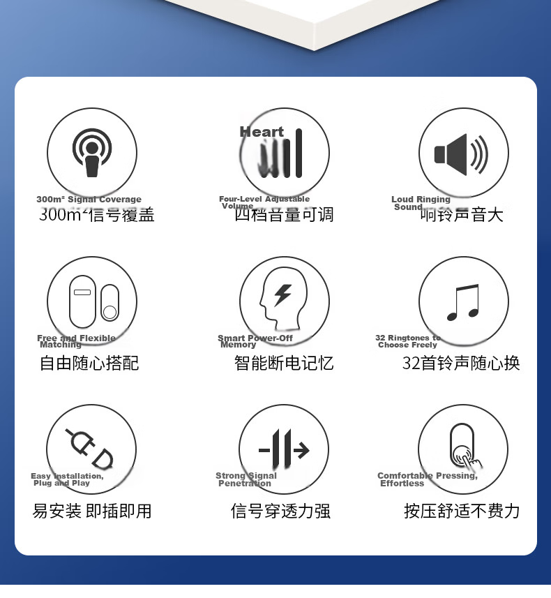Bolianzhihui Outdoor Waterproof Wireless Doorbell, Ultra-Long Range Home One-To Electronic Remote Control Doorbell, Entrance Dingdong Doorbell, Elderly One-Key Call Button M558 2