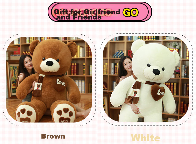 Hushi Xiaobao Bear Plush Toy Christmas Gift for Girlfriend Birthday Gift for Girls White 80cm 6