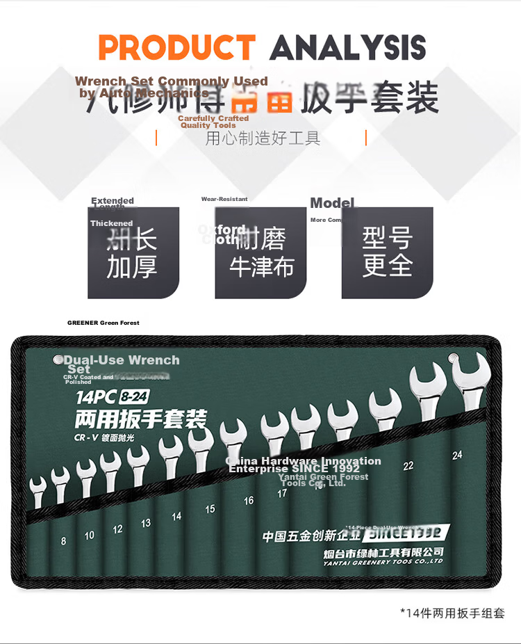 GREENER Wrench Set for Home Use, Open-End And Box-End Combination, 22-Piece Set, 6mm-32mm Quick-Fix Fixed Wrenches for Car Repair 1