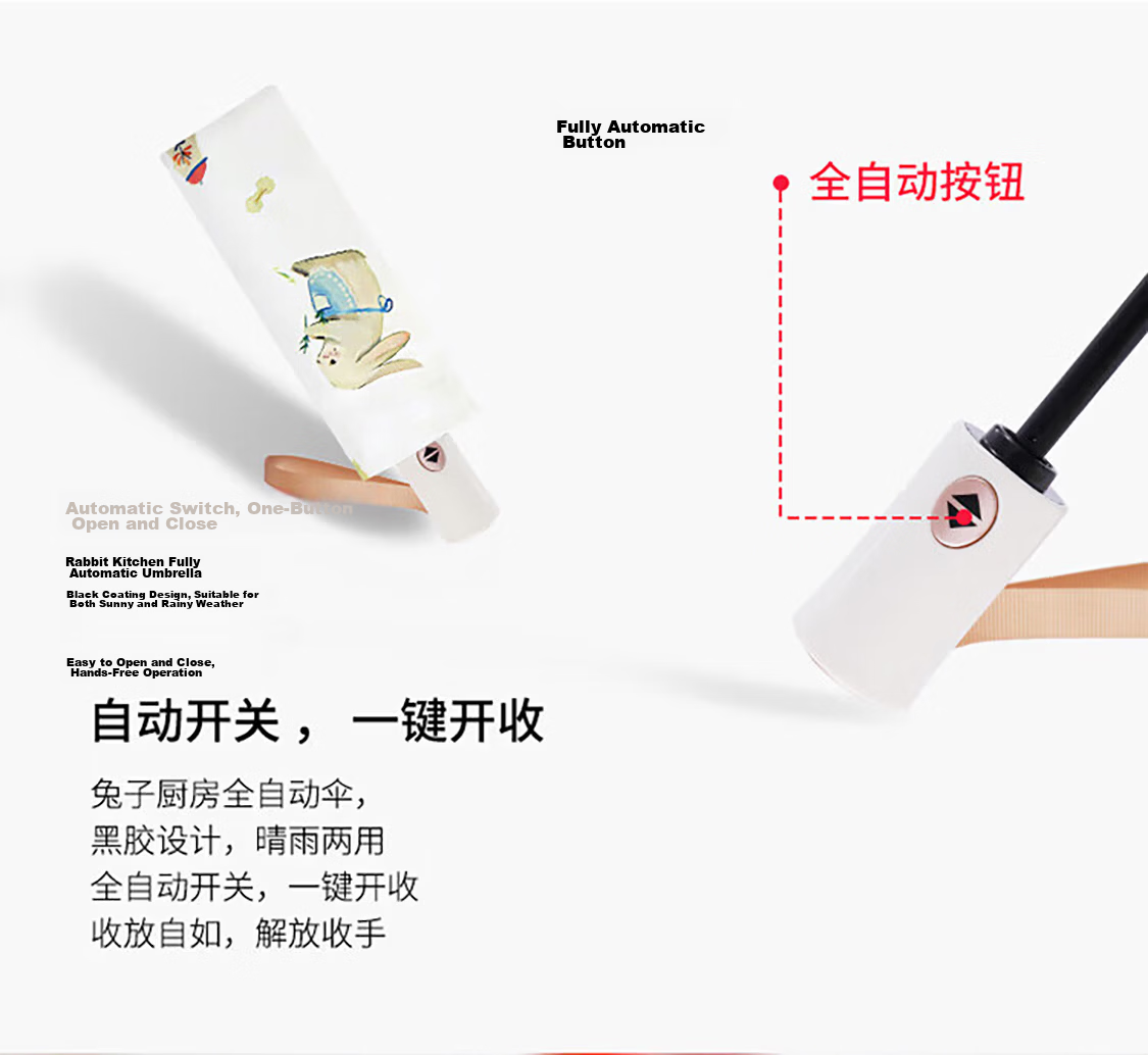 C'mon Sun Protection Umbrella, Tri-Fold Portable, Suitable for Sunny And Rainy Days, Foldable Sunshade, UV Protection for Women, Rabbit Kitchen Tri-Fold Umbrella 6