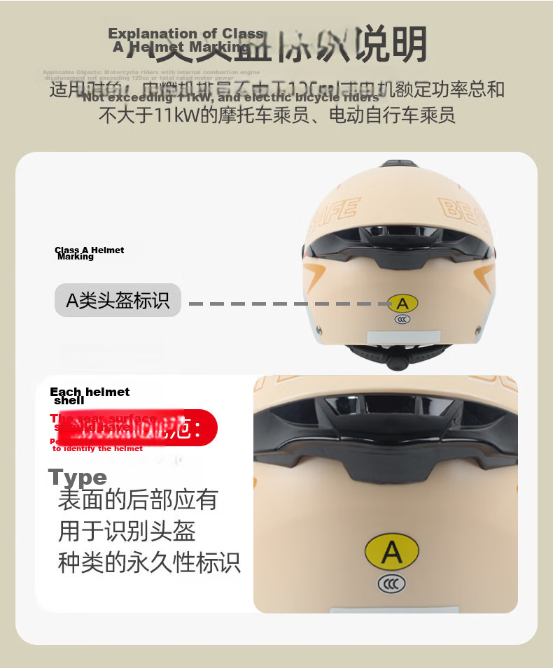 Che Xiaocheng Motorcycle Helmet Electric Vehicle 3C Certified Summer Breathable Safety Helmet Half Helmet Sunshade Sunscreen Visor Safety Cap Black Adjustable Head Circumference Universal for All Seas 12