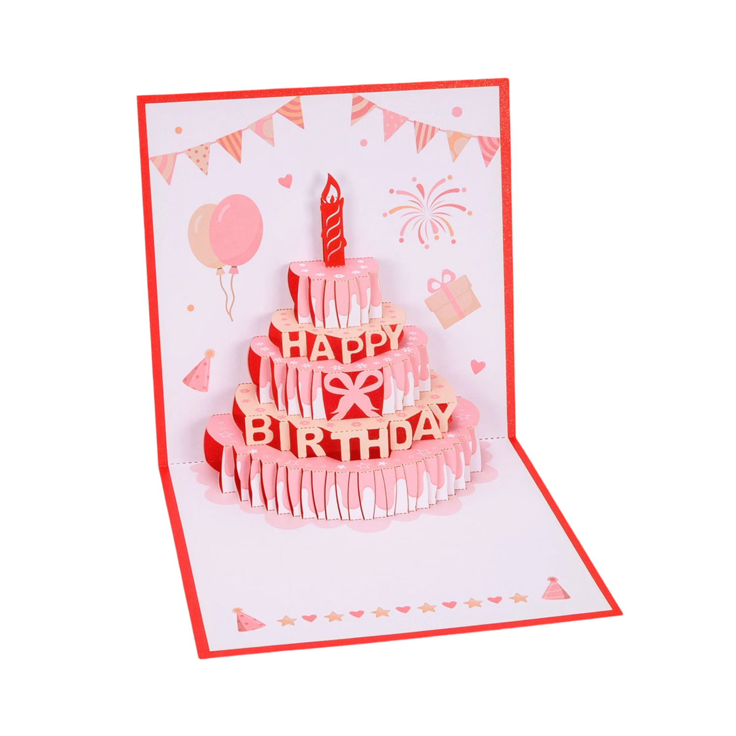 Mingyu 3D Birthday Greeting Card Premium Handwritten Music Light 3D Cake Paper Carving Creative Exquisite Children's Gift Red