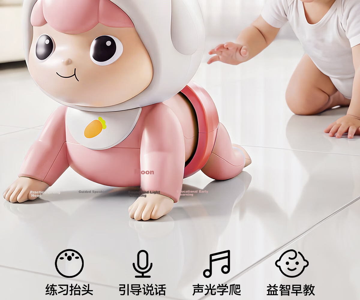 Dimoarch Baby Electric Crawling Toy, Fun Infant Learning to Crawl Early Education Enlightenment Crawling, Newborn Head-Lifting Training Rabbit Pink 2