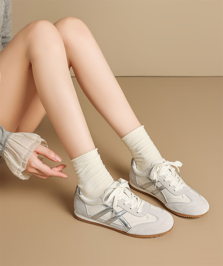 ZHR Mango Head German Shepherd Training Shoes Women Retro Flat Sports Shoes Soft Sole Casual Breathable Women's Shoes BT213 Beige Silver Size 36 22