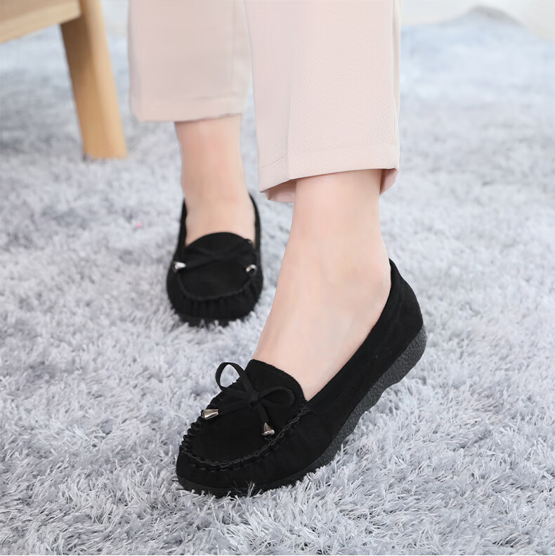 Weizhi Old Beijing Cloth Shoes for Women with Bow Tie, Versatile Black Work Shoes, Casual Shoes, Mom Shoes WZ1020 Size 36 7
