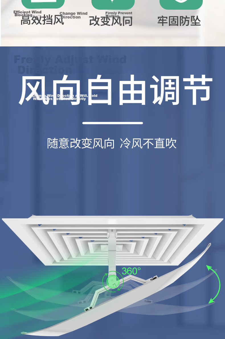 XIAO HUANG HOU Central Air Conditioner Wind Deflector Office Air Duct Ceiling Square Air Outlet Guide Plate Anti-Direct Blow Cover Shield 3