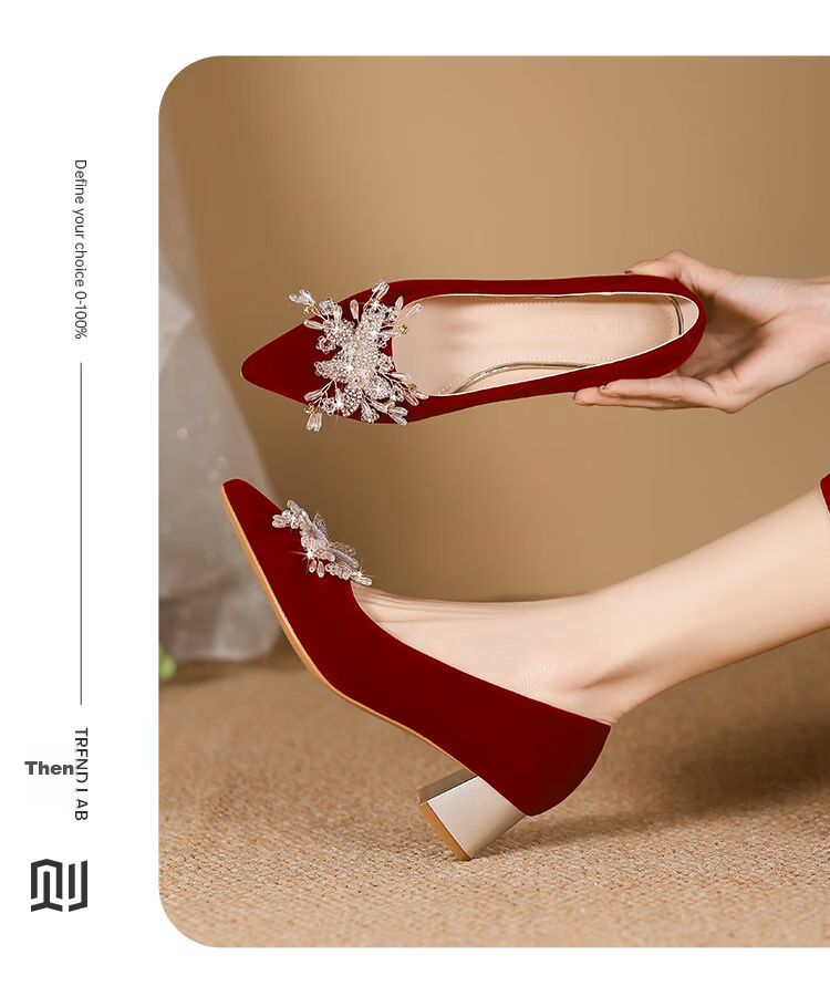 ZHR Valentine's Day Women's High Heels Bride Stiletto Wedding Shoes with Rhinestones and Pearls K312 Red Size 38 17