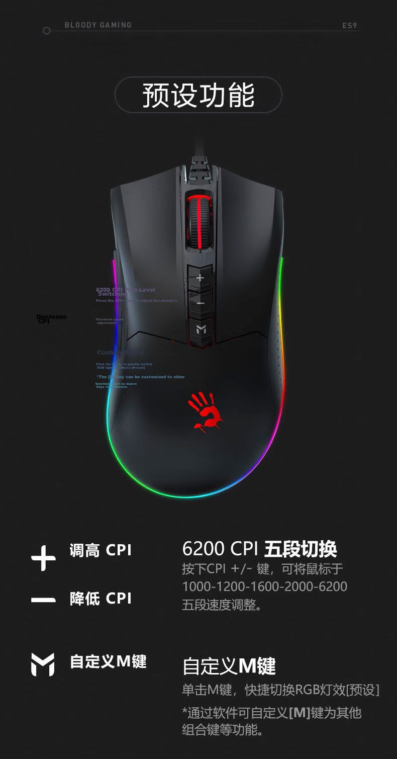 A4TECH W95Max Large Right-Hand Wired Mouse Gaming Mouse E-Sports Mouse Specialized Triangular Mouse Blood Hand Phantom Black Wired 4