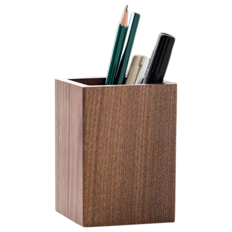 Geshan Black Walnut Solid Wood High-End Ornament, Student Office Desk Organizer, Creative Wooden Pen Holder, Birthday Gift for Men And Women Teachers, High-End Practical Gift for Classmates - Square Shape