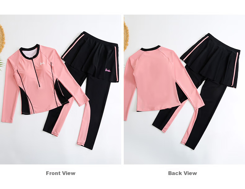 Barbie Two-Piece Swimsuit Set for Women: Conservative Tummy Control Slimming Long Sleeve Top And Long Pants Sports Swimwear for Hot Springs Beach Vacatio 30