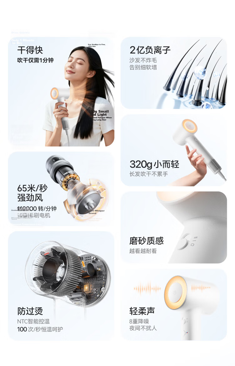 JD Original Beauty High-Speed Hair Dryer Foldable Silver 39 Billion Plasma Blower for Home Use, Quiet Negative Ion High-Power Hair Protection Electric Hair Dryer Birthday Gift for Men And Wome 4