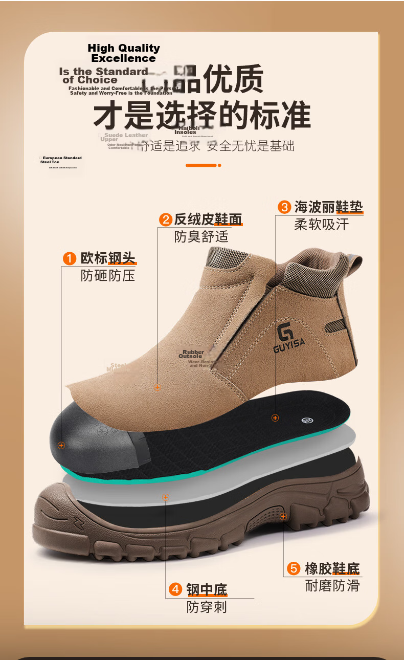 GUYISA Men's Breathable Welding Labor Protective Shoes Steel Toe Anti-Smash Anti-Puncture Heat-Resistant Lightweight Safety Work Shoes 3005 Size 46 3
