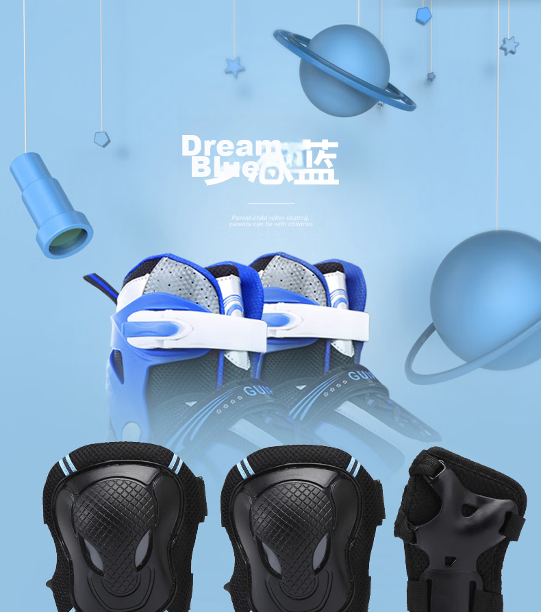 Duweike Roller Skating Protective Gear Professional Children And Adults Knee Pads Elbow Pads Palm Guards Six-Piece Set for Land Surfing And Ice Skating, Big Sea Turtle L 1