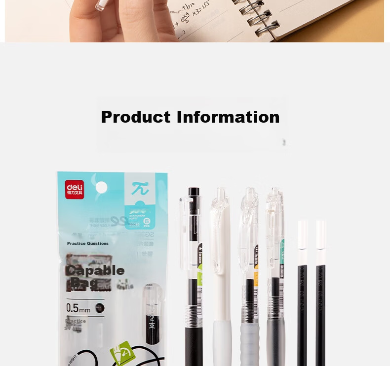 Deli Quick-Drying Retractable Exam Gel Pen, 0.5mm ST Tip, Student Practice Pen, Exam Pen, Special for Exam Preparation And Testing, Black, 12 Pens/box V5 15