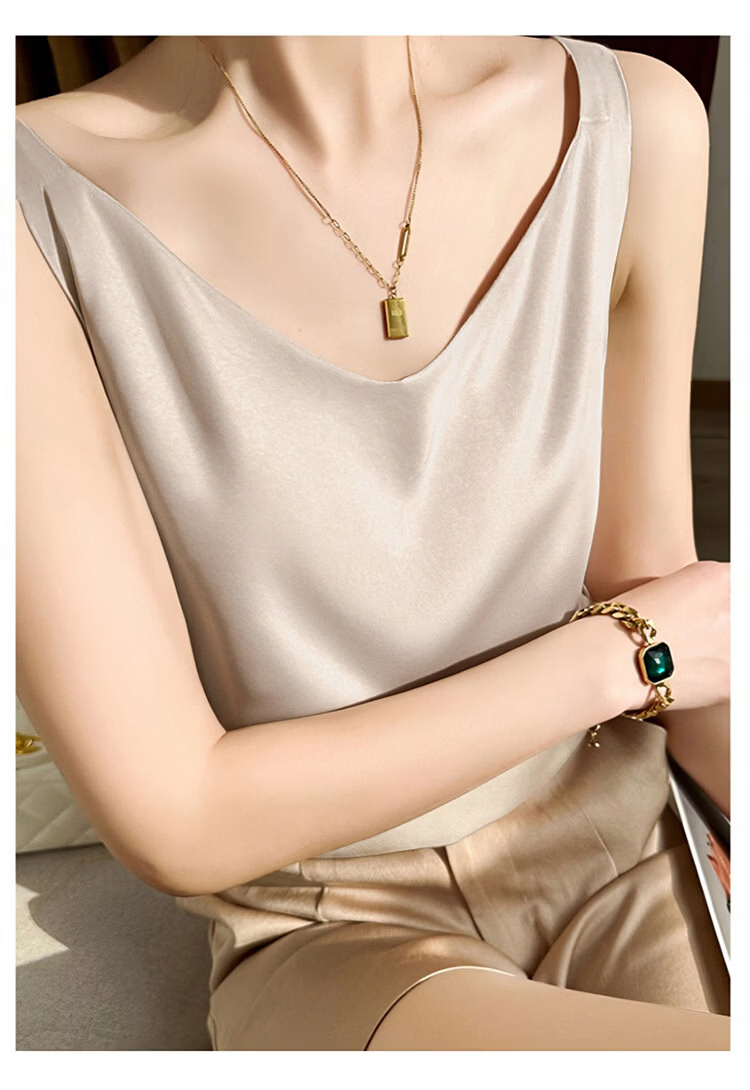 Tingmei Ice Silk Camisole Women's Suit Inner Wear Outer Wear Thin Backless Loose Summer White Top 13