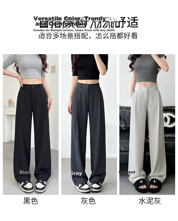 Free Style Wide-Leg Pants for Women Summer Thin Suit Pants 2026 New High Waist Slim Loose Draped Narrow Straight Casual Trousers 10