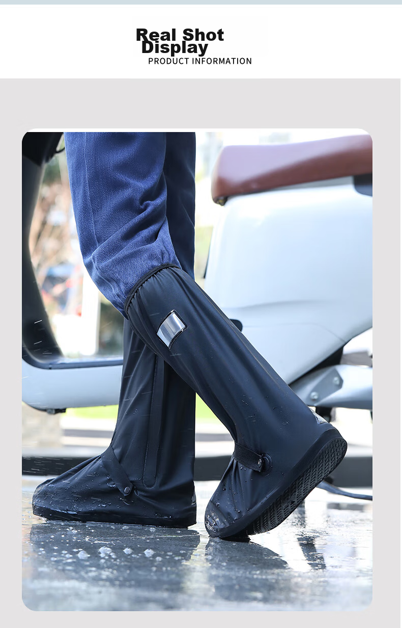 Zhaoshen Rain Shoe Covers, Thickened Waterproof Shoe Covers, Rainproof Shoe Covers, Thickened Non-Slip Wear-Resistant Adult High-Top Boot Covers, Black L Size (40-42 Size) [Shipped from Beijing Warehouse] 10