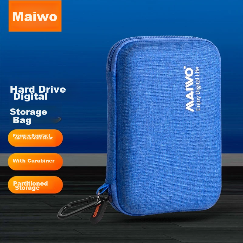 MAIWO KT02-S Blue 2.5 Inch External Hard Drive Case Shockproof Storage Bag for Hard Drive, Earphone, Data Cable, Power Bank Protection Sleeve