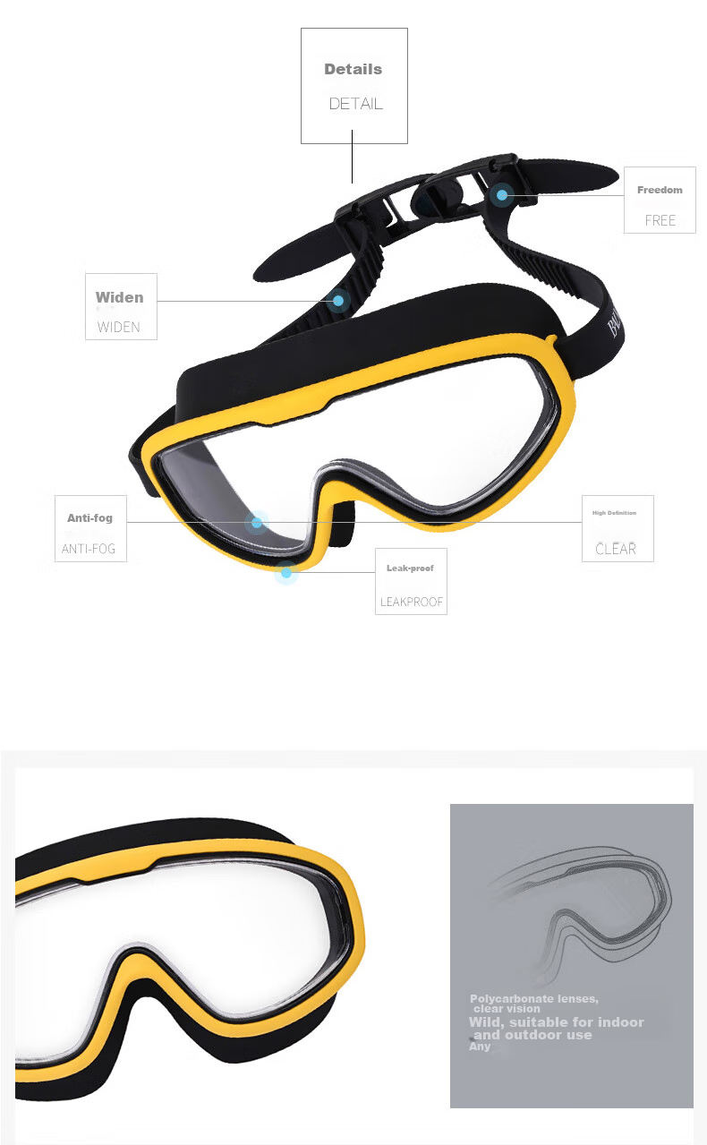 BALNEAIRE High-End Fashion Waterproof Goggles for Men, Women And Children, Large Frame Anti-Fog HD Swimming Training Goggles, Pink 12
