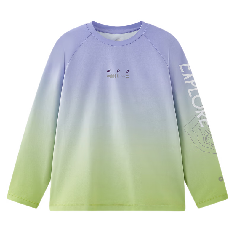 MQD Boys' Spring and Autumn Outdoor Camping Hiking Long Sleeve Colorblock Cartoon Skin-friendly T-Shirt Off-White 150