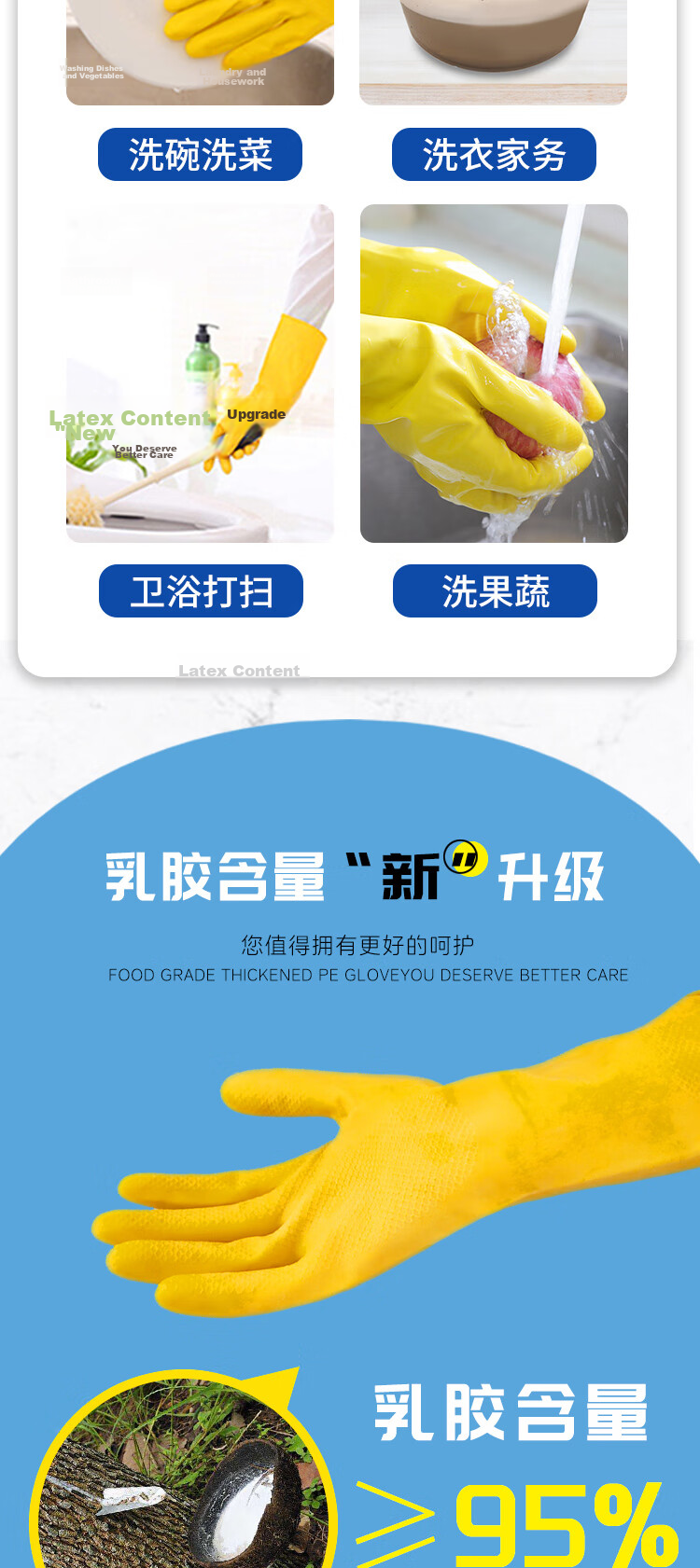 Yunjie Rubber Gloves for Dishwashing, Household Cleaning, Kitchen Work, Laundry, Commercial Use, Dexterity Gloves, 4 Pairs, Large Size, Waterproof And Non-Slip 3