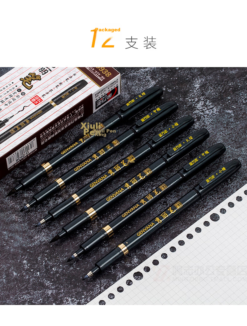 Jinwanniang Medium Regular Script Elegant Calligraphy Practice Pen Scientific Fountain Pen Style Brush Pen Beginner Set Soft and Hard Pen Black (12 Pieces) G-0939 7