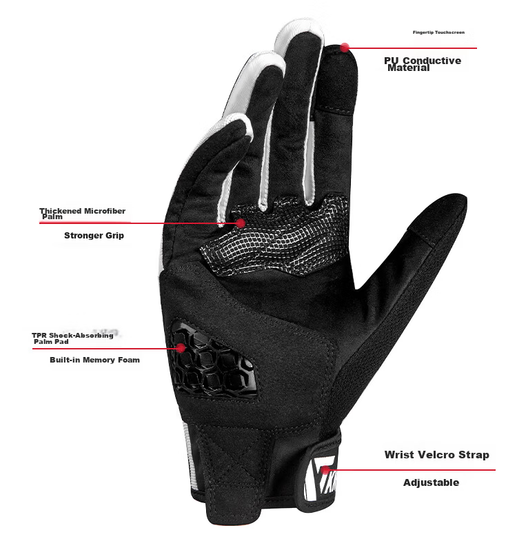 TKNE Summer Motorcycle Gloves Carbon Fiber Anti-Fall Breathable White Four Seasons Edition [Carbon Fiber Protective Shell] XL 6