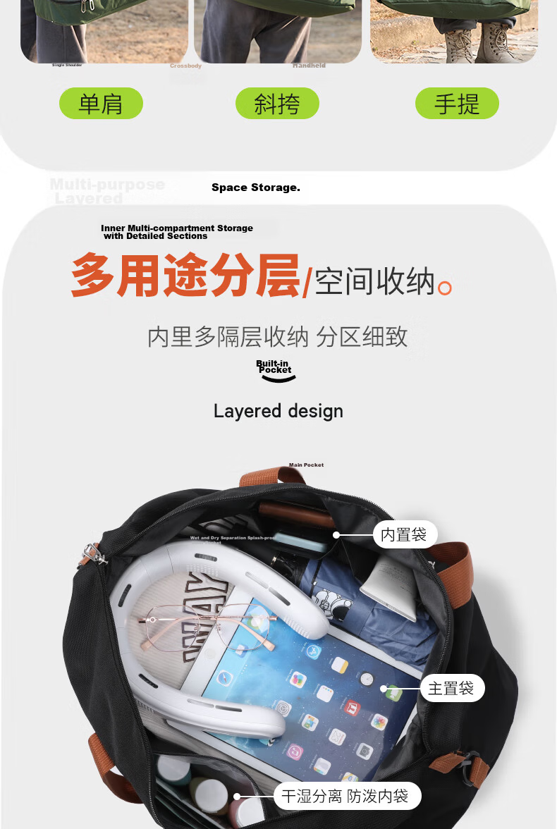 EasyTravel Large Capacity Foldable Travel Bag with Trolley Sleeve, Crossbody and Handheld Luggage Bag for Men and Women, Short Trip Business Travel 4