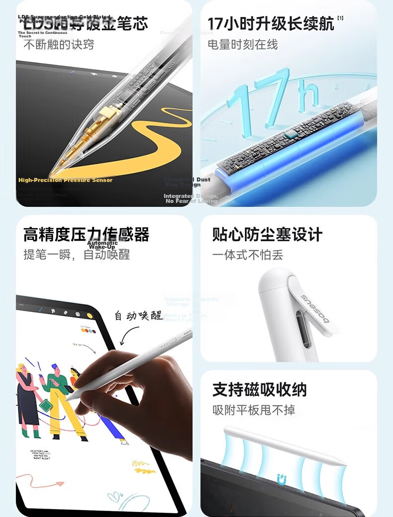 Baseus Capacitive Stylus Pen for iPad Apple Pencil [Light Display Fast Charging] Compatible with 2026 Pro/Air/Mini/iPad 11 Touchscreen Handwriting Pen Apple Pencil 2nd Generation 5