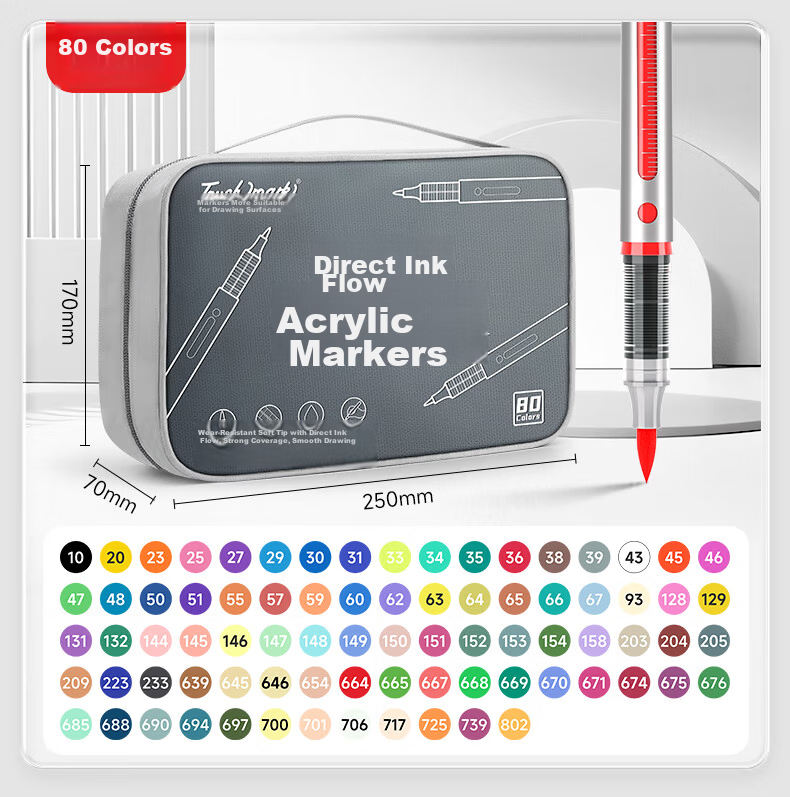 Touch Mark Taichi 36-Color Direct Liquid Soft Tip Acrylic Markers Large Capacity Watercolor Pens with Fabric Bag Layered Opaque Colors Student Kids Birthday Gift for Boys and Girls 24