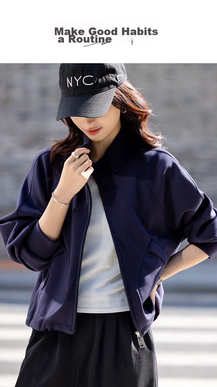 Demana [Practicalism] Spring Retro Style Stand Collar Raglan Sleeve Slant Pocket Loose Slimming Concealment Jacket for Women High-End Feel 1