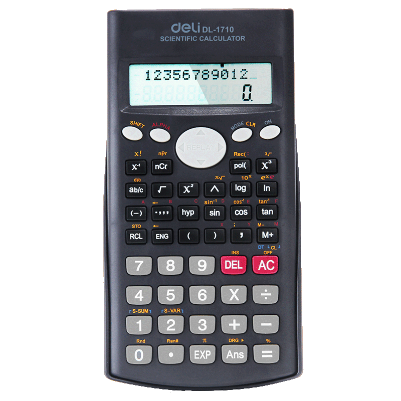 Deli Large Screen Dual-Line Display Slide Protection Cover Scientific Calculator, Deep Blue, 1710