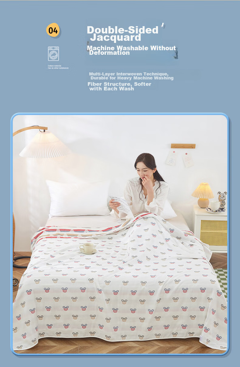 KING SHORE 100% Cotton A-Class Six-Layer Gauze Single Towel Blanket 150*200cm Mickey Brown 8