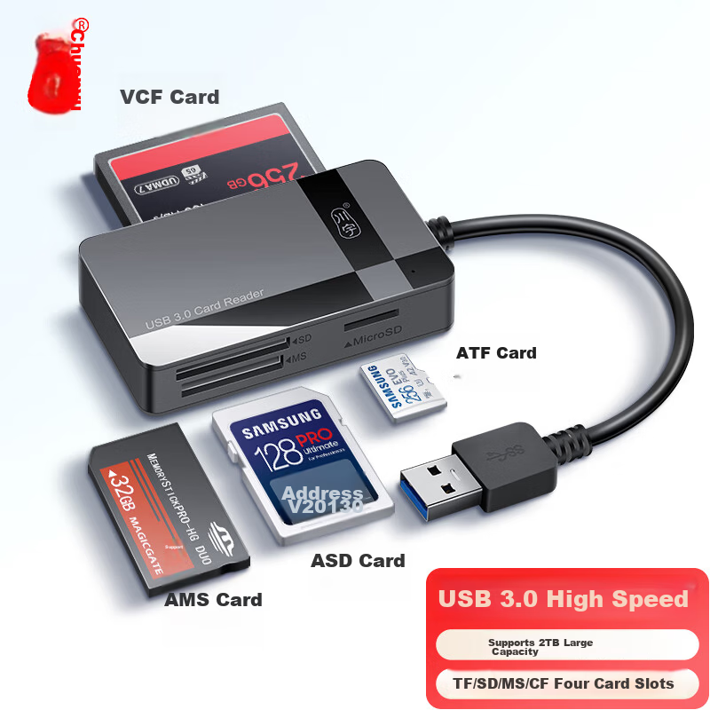 Chuanyu USB 3.0 TF/SD/CF/MS Multi-Function High-Speed Card Reader for DSLR Camera, Mobile Phone, Dash Cam, Pocket Reader