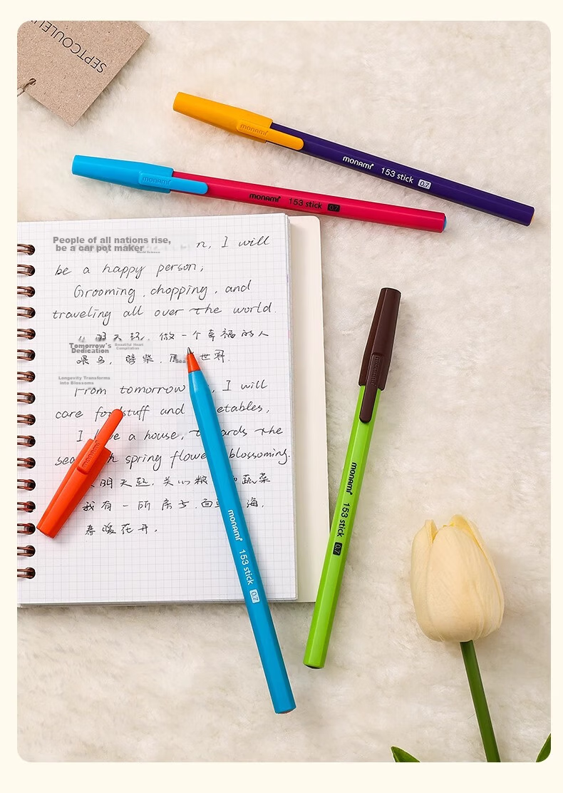 Monami Four-In Multifunctional Pen, Three-Color Ballpoint Pen + Mechanical Pencil 0.5mm, Multi-Color Retractable Gel Pen for Note-Taking, Brown Barrel 01070-248 17