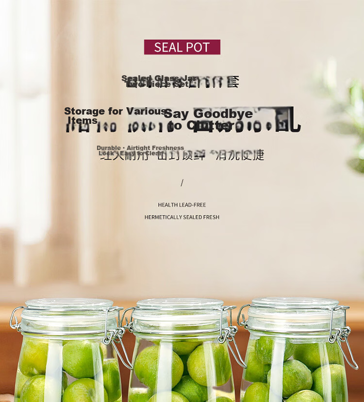 Baijie Glass Sealed Jars 3-Pack 1000ml Storage Jars Household Glass Bottles for Wine, Pickles, and Preserving Garlic 1